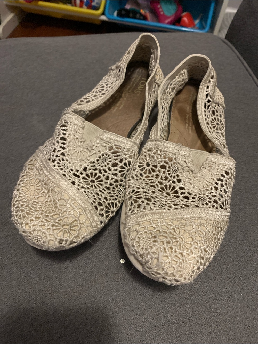 Toms Crochet Lace Slip-On Flats in Cream
